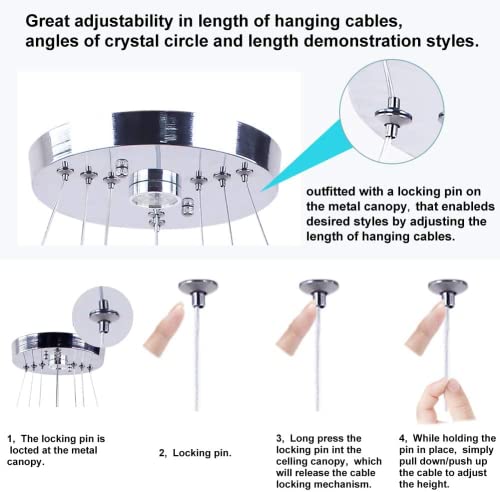3 Ring Crystal Chandelier Adjustable Dimmable LED Pendant