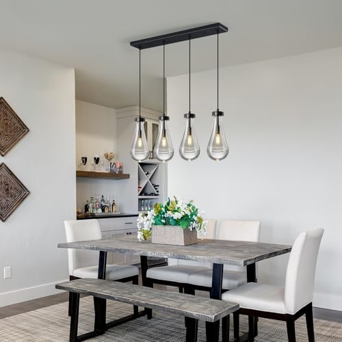 Raindrop Pendant Lights Kitchen Island Teardrop Black Hanging Light Fixtures Clear Solid Glass Pendant Light Modern Chandeliers for Dining Room Porch Corridor Living Room