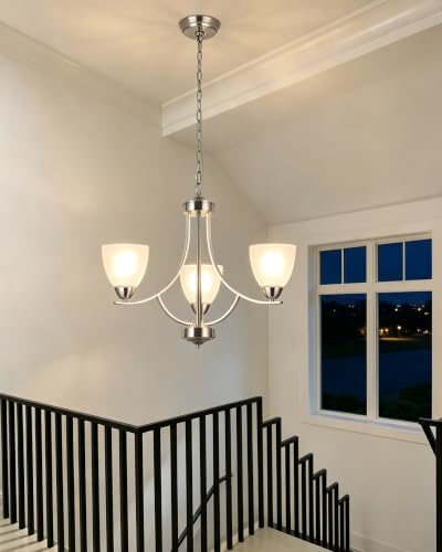 3 Light Contemporary Chandeliers Brushed Nickel Modern Light Fixtures Ceiling Hanging Classic Pendant Lighting for Foyer Bedroom Dining Room Bathroom