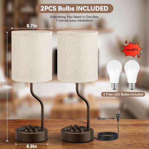 Bedside Lamps for Bedroom Set of 2 (2 Count)