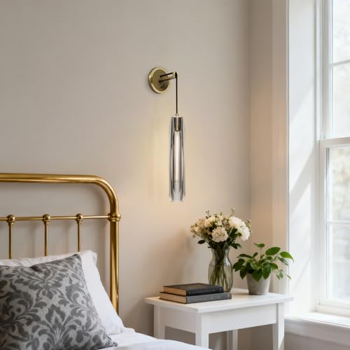 Lighting Long Crystal Wall Sconces Brass Gold Bathroom Vanity Light 15” Smoke Glass Wall Sconce Mid Century Modern Bedroom Wall Lamp Vintage Kitchen Wall Sconce