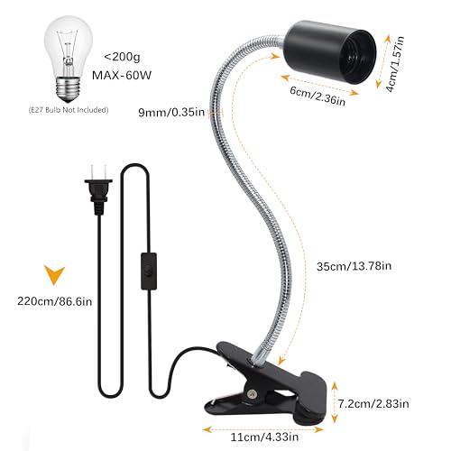 Clip Lamp Holder Adjustable Switch Clip Light Flexible Clip lamp Holder Clip Desk Lamp Socket Adjustable Light Stand Clamp Lamp Base Light Socket Gooseneck for Bedroom Lighting