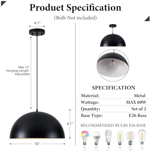16" Black and White Industrial Pendant Lighting for Kitchen Island