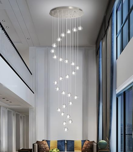 157 Inches Long Chandelier Bubble Crystal Balls Glam Chandeliers Dimmable Light High Ceiling Pendants Light Adjustable Large Size Lighting Fixtures Antique Gold