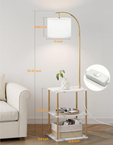 Floor Lamp with Table 2 (Marble White+gold)