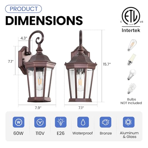Outdoor Wall Lantern 16'' Brown Aluminum Outdoor Wall Light Fixtures