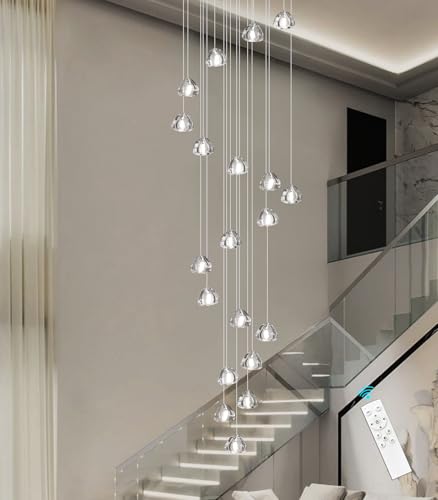 20 Lights Modern Chandeliers for Living Room Long Light High Ceiling Pendant Lights LED Dimmable Lighting Fixtures Chandelier for Foyer Entryway Polished Chrome Sloped Ceiling Install (20 Count)