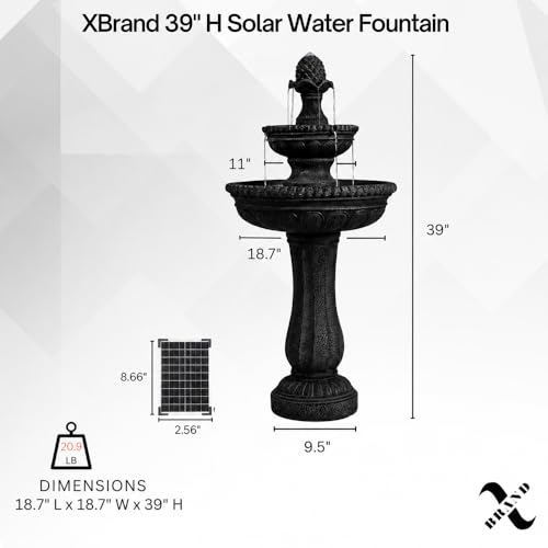 39" 2 Tier Outdoor Freestanding Solar Water Fountain