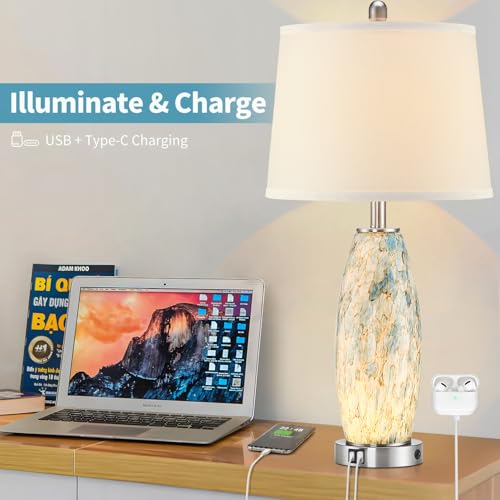 29" Tall Coastal Glass Table Lamps Set of 2 for Bedroom Living Room (2 Count)