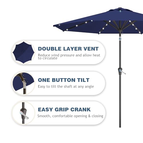 9FT Patio Umbrella with Solar Lights