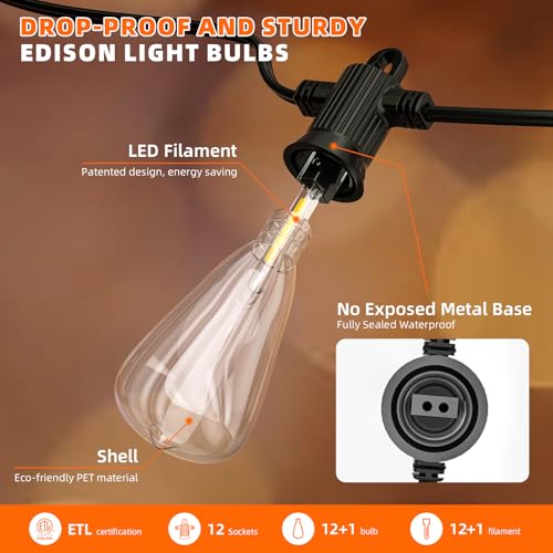ST38 Outdoor String Lights IP65 for Patio Garden Porch Bistro Cafe