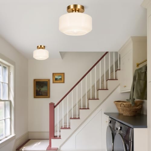 Industrial Semi Flush Mount Ceiling Light Brushed Gold