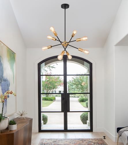 8 Lights Dining Room Light Fixtures Modern Sputnik Chandelier Black and Gold Mid Century Pendant Light for Kitchen Island Entryway Foyer Living Room UL Listed