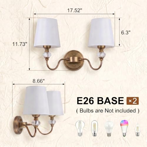 2 Light Vintage Bathroom Vanity Light Fixtures Over Mirror