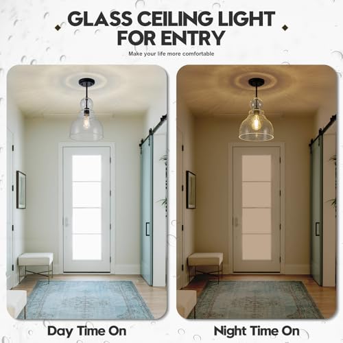 10" Seeded Glass Pendant Lights Kitchen Island Black Pendant Ceiling Light with Hand