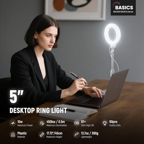 BASICS 5" 13cm Desk Ring Light with Stand