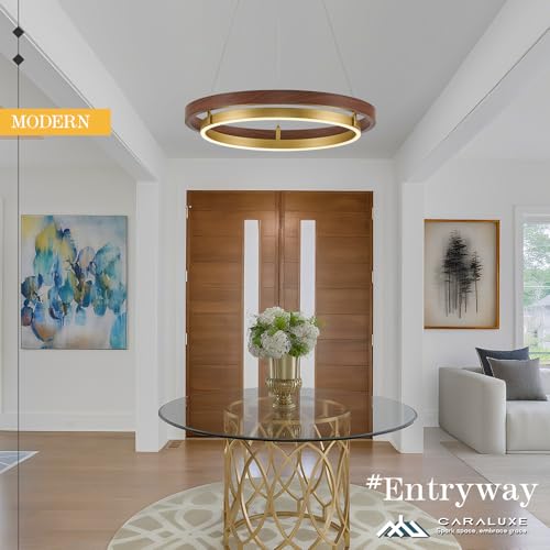 LED Ring Chandelier Dimmable Gold Walnut Wood Chandeliers