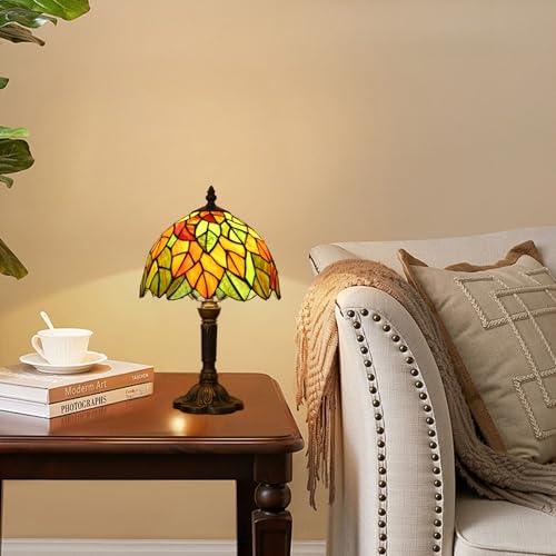 Tiffany Lamp Maple Leafs Stained Glass Bedside Nightstand Table Lamp