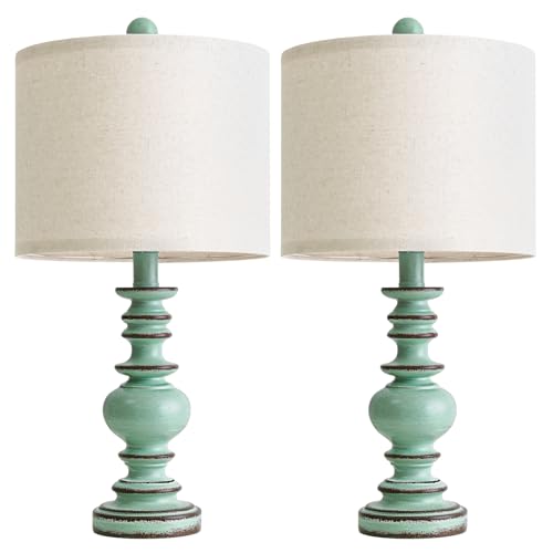 20" Distressed Teal Bedside Lamps Set of 2 (2 Count)