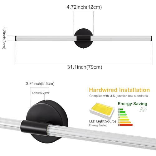 Wall Sconces Set of 2 Hardwired LED Vanity Light Black 31" (2 Count)
