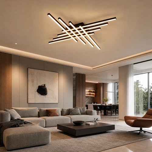 Flush Mount Ceiling Light Fixture 45.7" Modern Black Sputnik Dimmable LED Lamp with Remote Control Ideal for Bedroom Living Room Kitchen Room