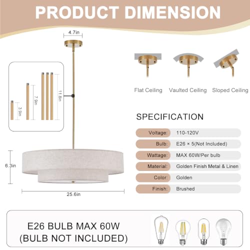 25.6" Large Drum Chandelier
