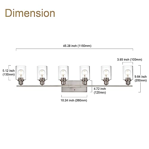 6 Light Bathroom Lighting Fixture in Brushed Nickel Finish