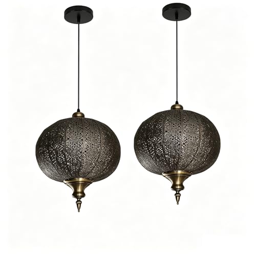 Jowjuy Gold Pendant Light 13.78" Turkish Hanging Lamp 2 (2 Count)