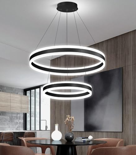 D15.7''+23.6'' Modern Ring Chandelier for Dining Room LED Dimmable Pendant Lighting Chandelier for Living Room Foyer Bedroom Entryway 3000K