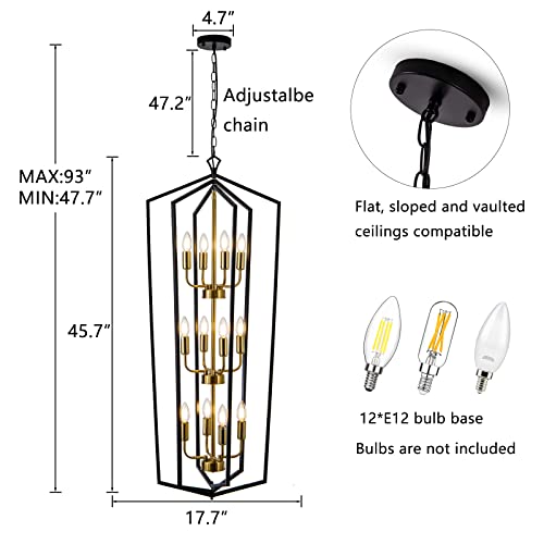 12 Light Lantern Tired Foyer Entryway Hanging Lights Farmhouse High Ceiling Pendant Lights Industrial Chandelier for Hall Foyer Entryway Living Room