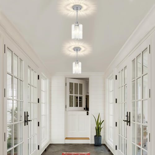 Chrome Pendant Lights Over Island Modern Crystal Kitchen Lighting Fixtures