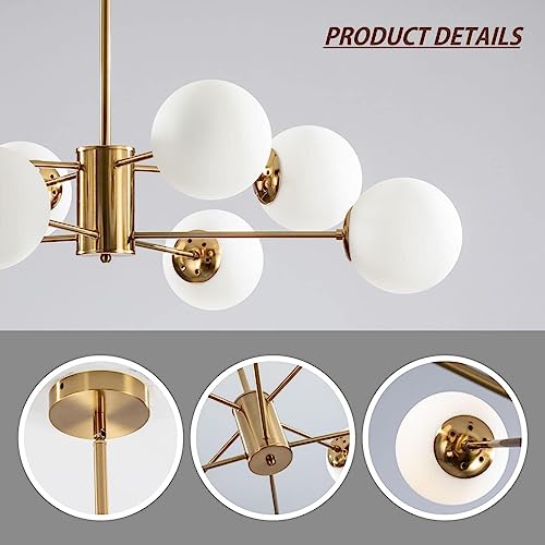 Lighting 8 Light Glass Sputnik Chandelier Light Modern Gold Chandeliers Pendant Light Fixture Vintage Globe Ball Ceiling Flush Mount Light Fixture Kitchen Island