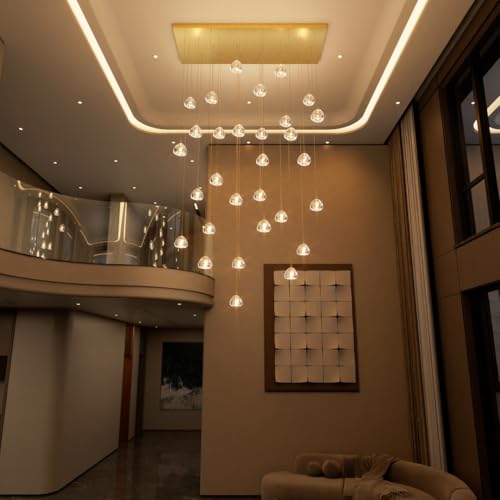 W47.2 x D15.7 x H157 Glam Chandelier Rectangular Chandeliers Bubble Crystal Pendants Light Fixture Dimmable High Ceiling Large Light Antique Gold
