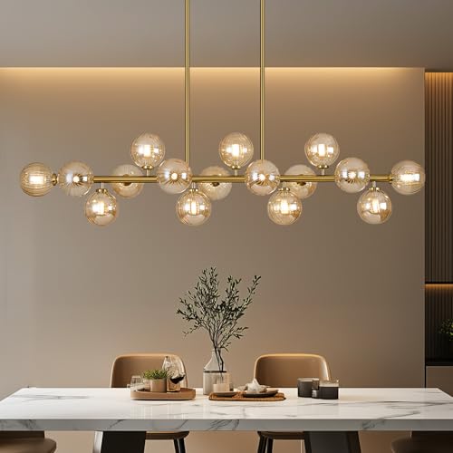55" Long Brass Gold Chandeliers for Dining Room Kitchen Island