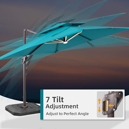 9x12 FT Patio Cantilever Outdoor Umbrella with Base and LED Lights