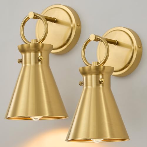 Wall Sconces Set of 2 for Bathroom 6" Gold Metal Shade
