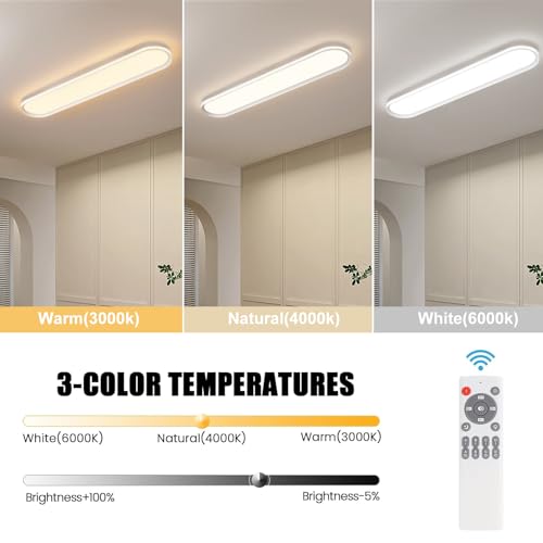 Modern LED Ceiling Light Dimmable Linear Ceiling Light 39.4in Semi Flush Mount Long Lights with Remote Control and Side Lighting for Living Room Kitchen Dining Room