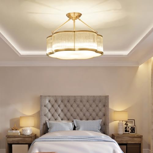 24 in Large Semi Flush Brass Chandelier for Living Room Bedroom