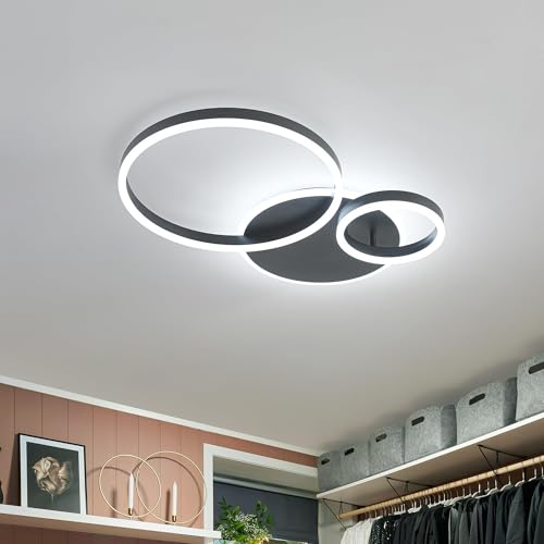 Modern Dimmable LED Flush Mount Ceiling Light Remote Control Acrylic Ring Chandelier
