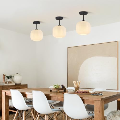 Black and White Flush Mount Ceiling Light Vintage Milk Glass Semi Flush Mount Ceiling Light Black Modern Globe Ceiling Lighting for Bedroom Bathroom Living Room