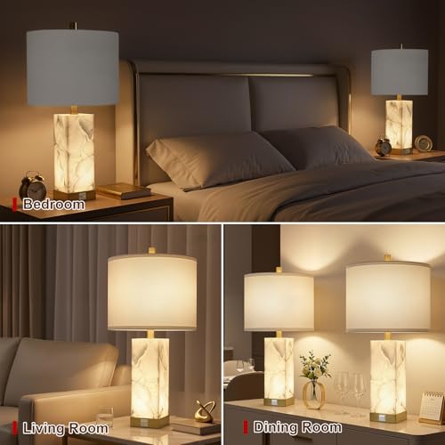 23" Alabaster Table Lamp Set of 2 for Living Room with Night Light (2 Count)