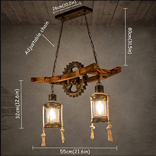 Wood Retro Pendant Lighting Industrial Vintage Chandelier Black Metal Bedroom Restaurant Suspension Lamp Cage Frame with Glass Shade House Loft Bar Coffee Decoration Ceiling Lights Fitting