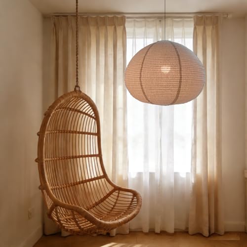Large Hanging Lampshade 20INCH Linen lantern Pendant Light shade Oval Can replace paper lanterns Hanging Lantern Handmade Minimalist Decorations Suitable for Living room Hallway Bedroom