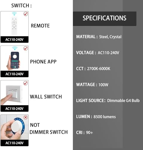 LED Glam Chandelier 138 inches Long Light Luxury Crystal Ceiling Chandeliers Remote Dimmable High Ceiling Pendants Lighting Fixtures Black 20 Lights (20 Count)