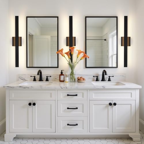 Modern Bathroom Vanity Light 24 Inch Black Bathroom Lighting Fixtures Over Mirror 20W 5CCT Dimmable LED Vanity Lights Bar for Bathroom Mirror Restroom Bedroom