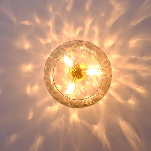 Brass Gold Semi Flush Mount Ceiling Fixture Large Hammered Glass Shade Modern Close to Ceiling Light 14" Art Lampshade for Hallway Foyer Bedroom