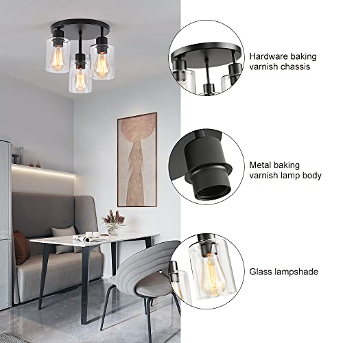 3 Light Industrial Farmhouse Black Matte Light Fixtures Ceiling Mount (3 Count)