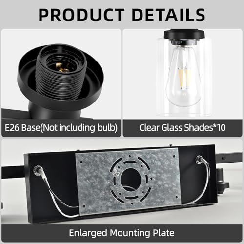 10 Light Vanity Light for Mirror Black Bathroom Light Fixtures 65in (10 Count)