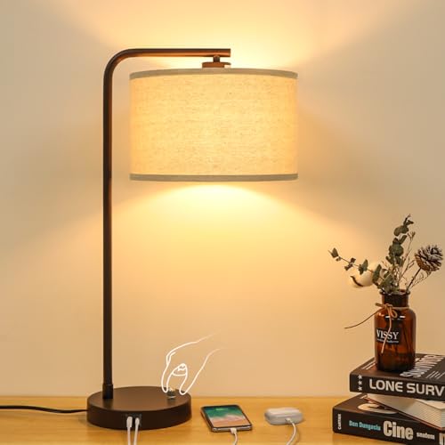 25" Tall Table Lamp with USB C+A Ports