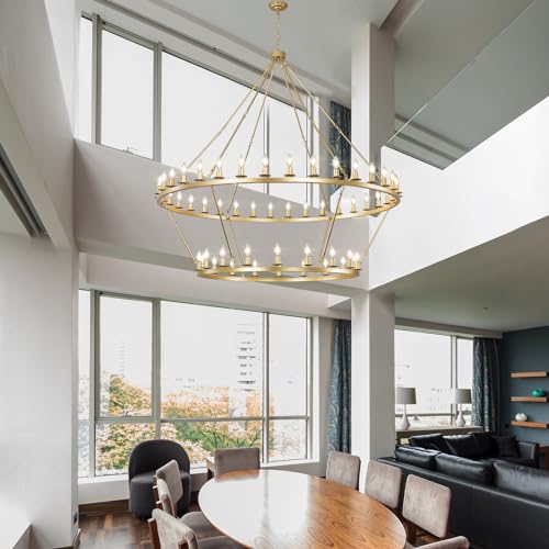 Gold Wagon Wheel Chandelier 2 Tier 60